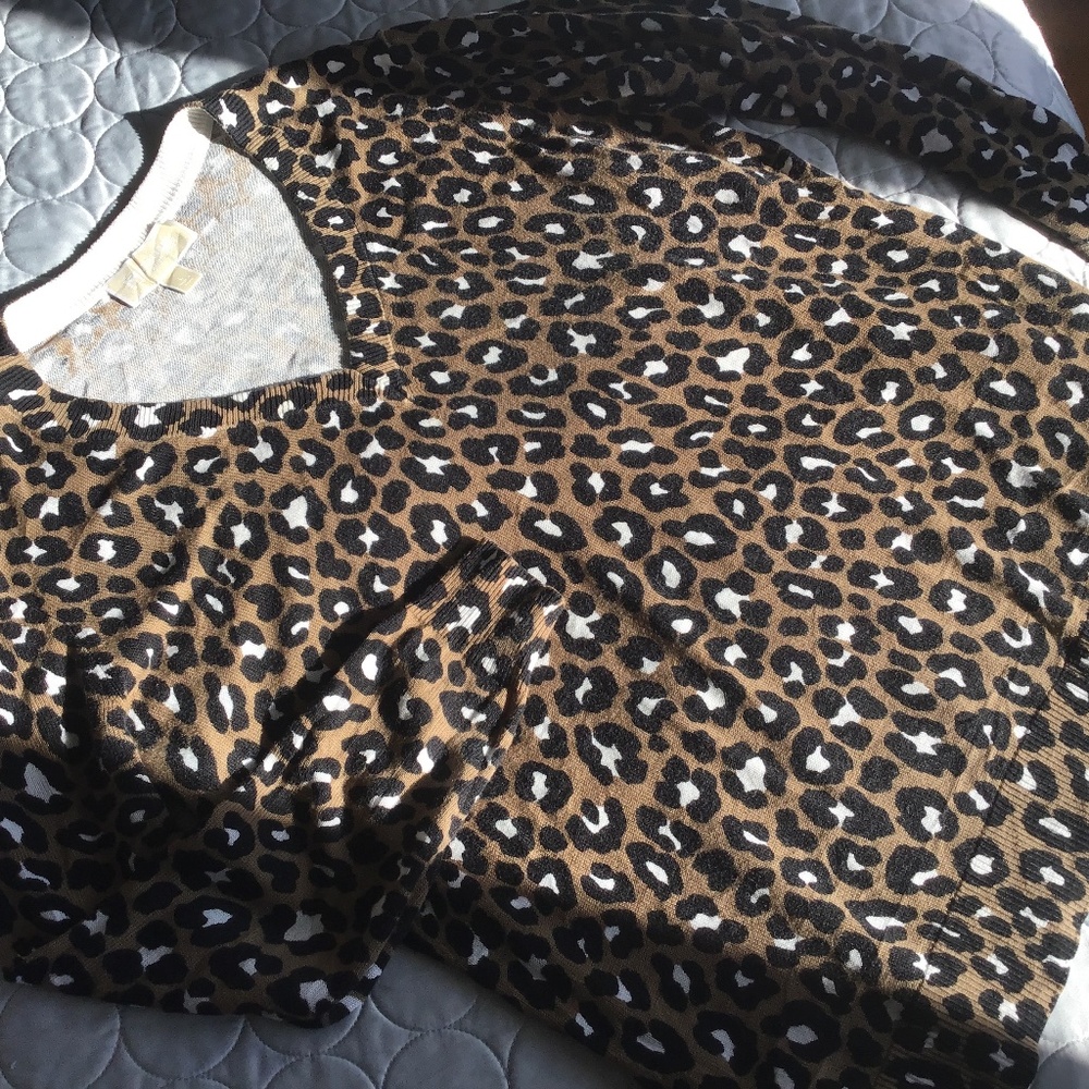 Michael Kors Brown Leopard V-Neck Sweater